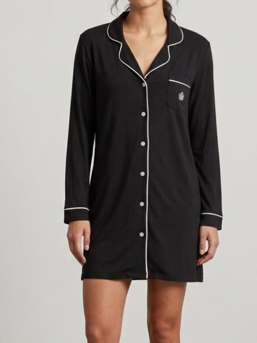 BORN Black Button Down Nightshirt Dress Piped Crown Logo Sleepwear Size XL